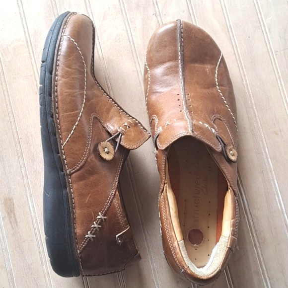 Clarks Artisan Unstructured Comfort Brown Leather Slip-On Stitch Shoe Loafers - Picture 1 of 11